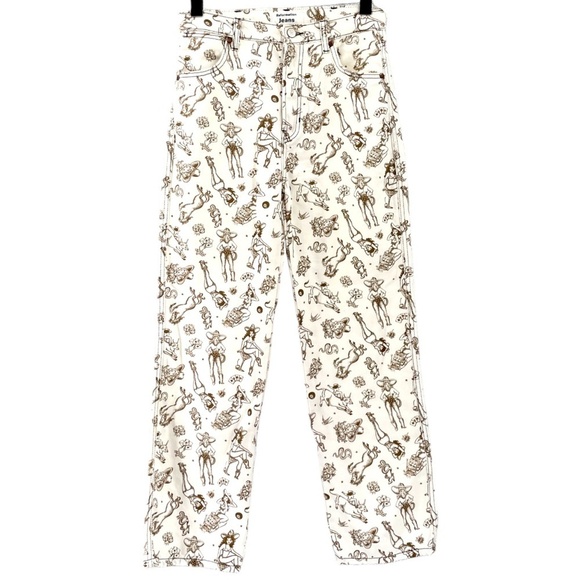 Reformation Cowboy High Rise Straight Jeans, Viva Las Vegas, Cream/Brn , Size 27 - Picture 8 of 8